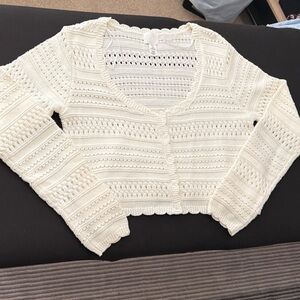 H&M Cream Crochet Knit Cropped Cardigan